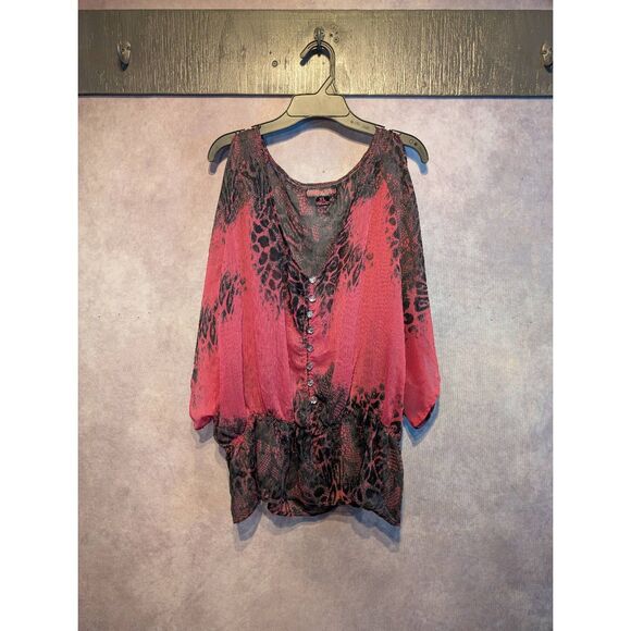 Rock & Roll Cowgirl sheer Cold shoulder blouse XL - Picture 4 of 4